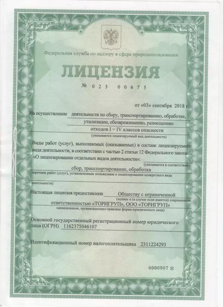 Лицензия Росприроднадзора на отходы II–IV классов опасности